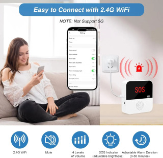 Wi-Fi Smart simsiz parvarishlash peyjer qo'ng'iroq tizimi Favqulodda ogohlantirish tizimi Keksalar nogiron bemorlar uchun hayot tugmasi