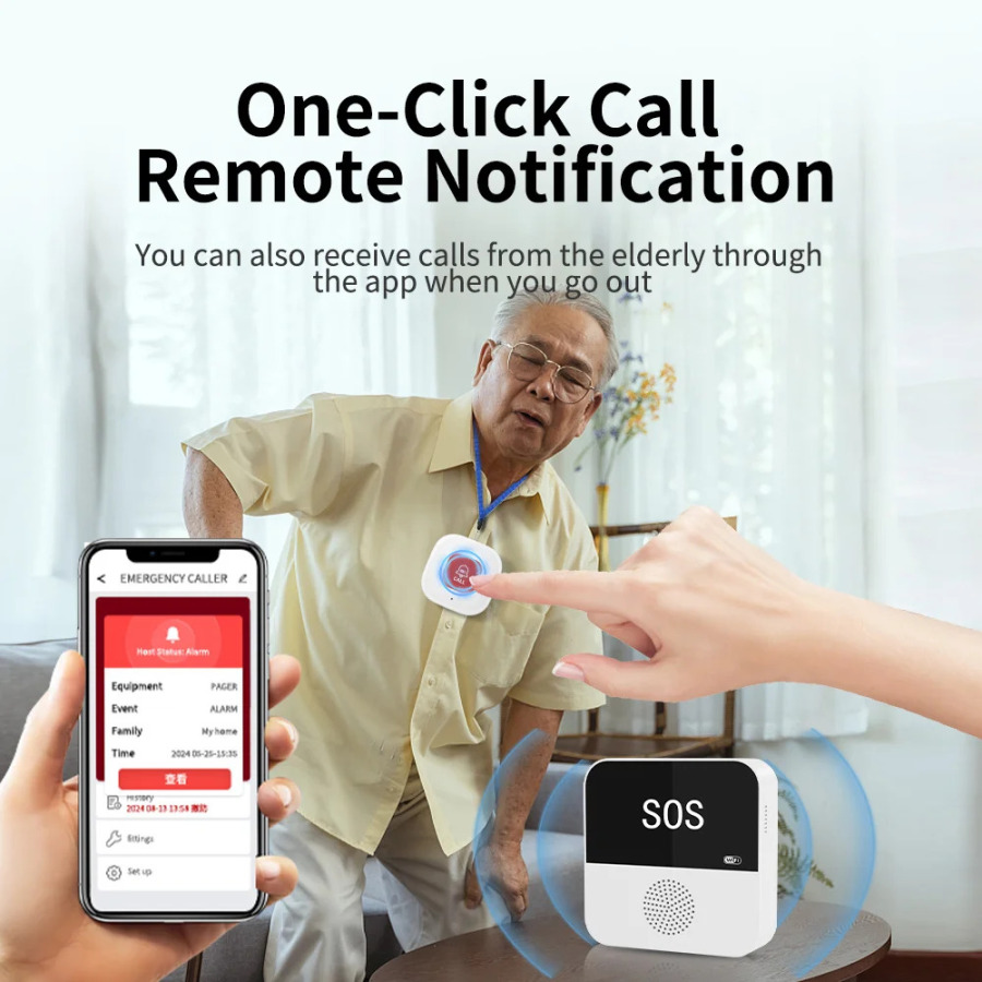 Smart Simsiz WiFi Keksa Peyjer SOS qo'ng'iroq tugmasi Uydagi keksa bemorlar uchun shoshilinch tibbiy ogohlantirish tizimi
