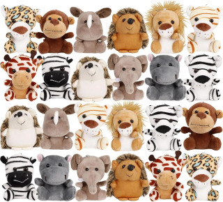 6-36 Kichkina Safari o'yinchoqlari 3D o'rmon hayvonlari 12 sm mini peluş o'yinchoqlar ziyofat sovg'a sumkalari chaqaloq dush tug'ilgan kun sovg'alari
