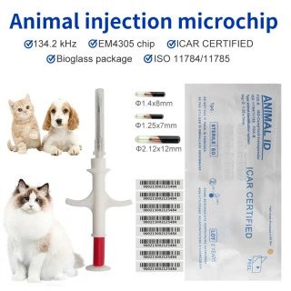20 dona uy hayvonlari uchun mikrochip 134,2 kHz uy hayvonlari uchun shprits EM4305 ID chipi ISO11784/11785 FDX-B it mushuklari uchun uy hayvonlari uchun qarshi mikrochip