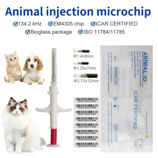 100 dona uy hayvonlari uchun mikrochip 134,2 kHz uy hayvonlari uchun shprits EM4305 ID chipi ISO11784/11785 FDX-B it mushuklari uchun uy hayvonlari uchun qarshi mikrochip