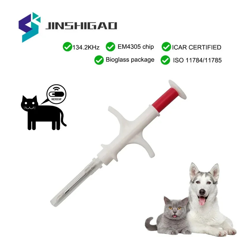 100 dona uy hayvonlari uchun mikrochip 134,2 kHz uy hayvonlari uchun shprits EM4305 ID chipi ISO11784/11785 FDX-B it mushuklari uchun uy hayvonlari uchun qarshi mikrochip
