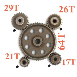 HSP 1/10 94111 94123 RC avtomobillari uchun 17-64T metall tirgakli differentsial uzatma + 4 dona Dvigatel tishli toʻplami ehtiyot qismlari