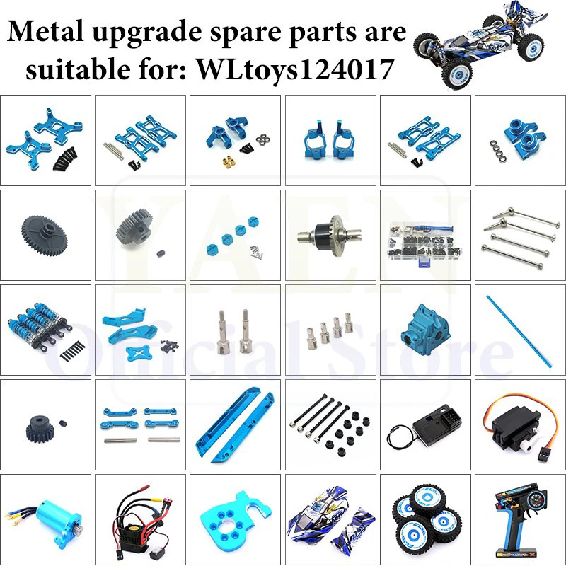 WLtoys 124017 1/12 RC original metall ehtiyot qismlar aylanma qoʻl C pastki oʻrindiqli Dvigatel differensial vites qutisi amortizatorlar shinalar