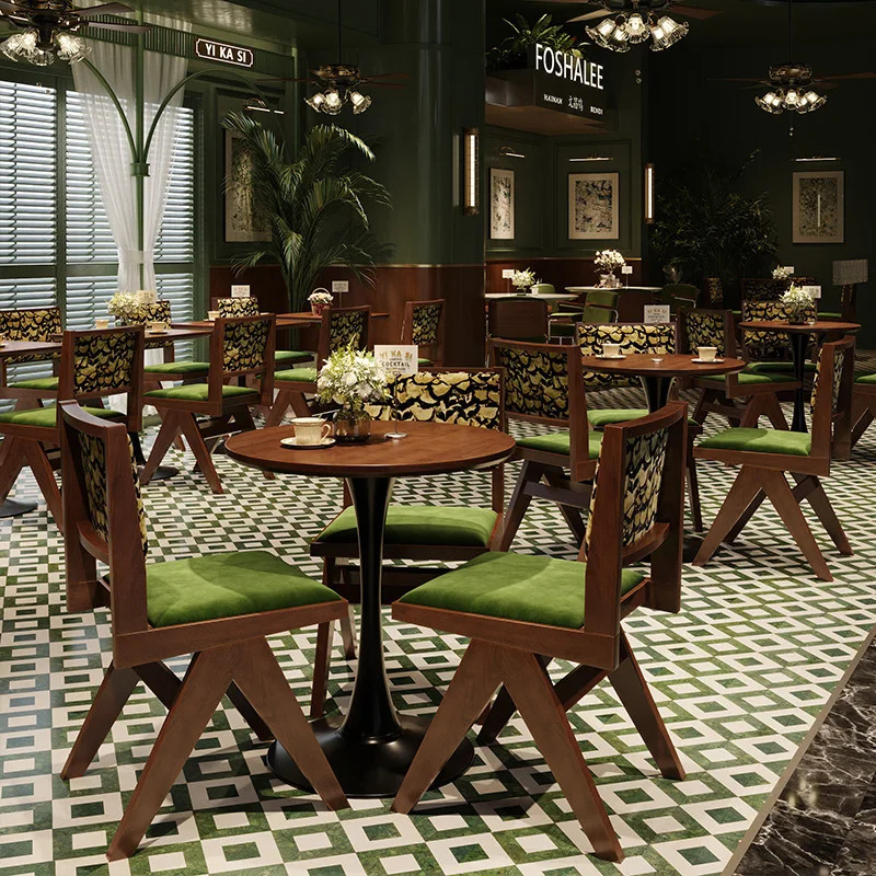Retro Gʻarbiy qattiq yogʻoch ovqat stoli va stul ovqat bar restoran stol va stul Tijorat