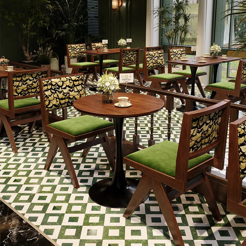 Retro Gʻarbiy qattiq yogʻoch ovqat stoli va stul ovqat bar restoran stol va stul Tijorat