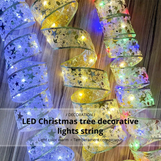 Tasmali peri diskoteka nuri Rojdestvo daraxti issiq oq bezatish Oltin atmosfera Yangi yil ziyofat guldastasi DIY kamon simli chiroq