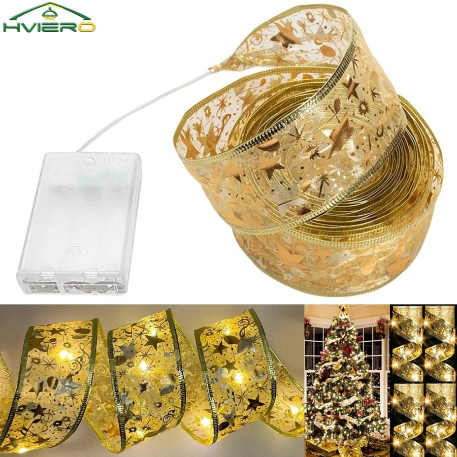 Tasmali peri diskoteka nuri Rojdestvo daraxti issiq oq bezatish Oltin atmosfera Yangi yil ziyofat guldastasi DIY kamon simli chiroq
