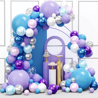 Moviy oq binafsha rang gulchambar toʻplami Muz qor mavzusidagi ziyofat qizlar uchun muzlatilgan tugʻilgan kuni ziyofati uchun lateks chaqaloq dush shari globos