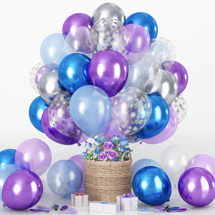 Moviy oq binafsha rang gulchambar toʻplami Muz qor mavzusidagi ziyofat qizlar uchun muzlatilgan tugʻilgan kuni ziyofati uchun lateks chaqaloq dush shari globos