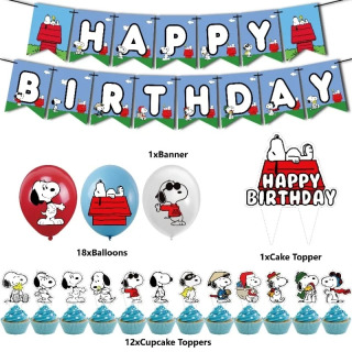 Украшения для вечеринки в честь Дня Рождения Snoopy, баннер, флаг для торта, латексные воздушные шары, топперы для кексов, животные, домашние животные, белые собаки, праздничные подарки для детей