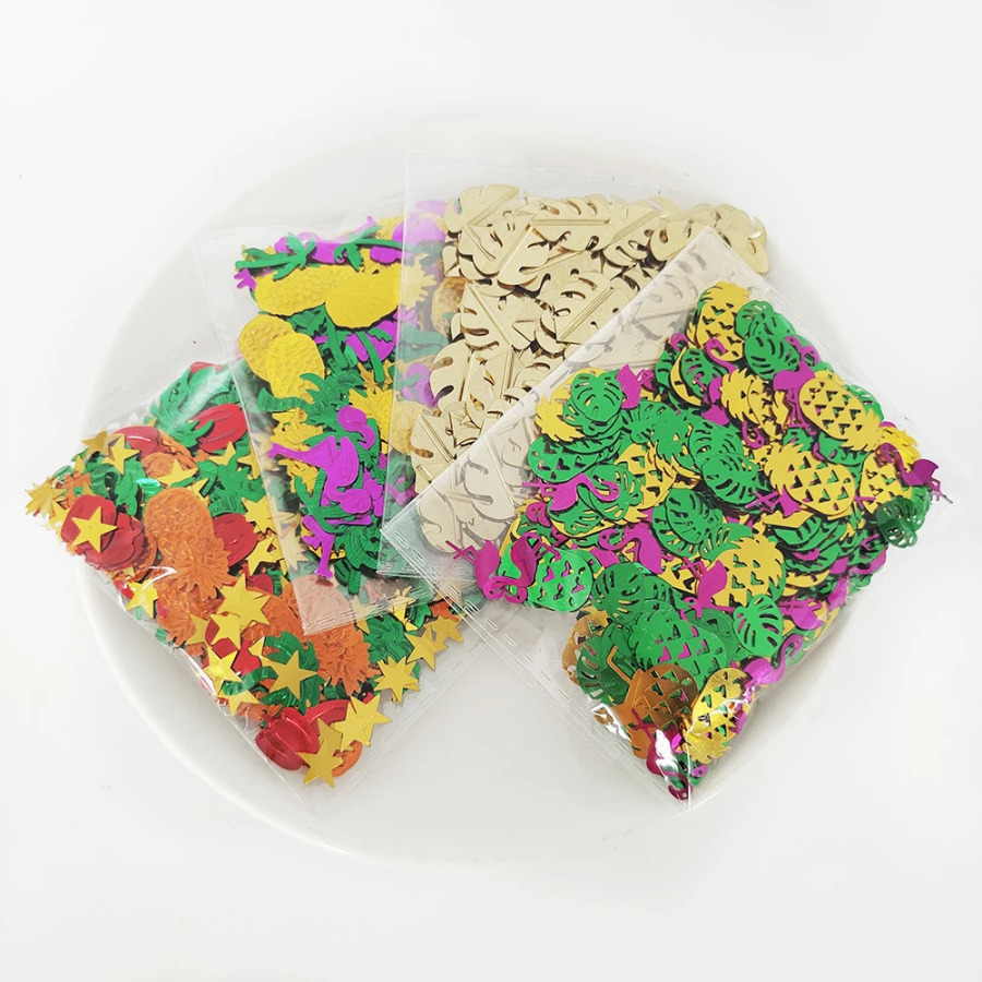 15 g/paket, plastik konfeti, flamingo, ananas