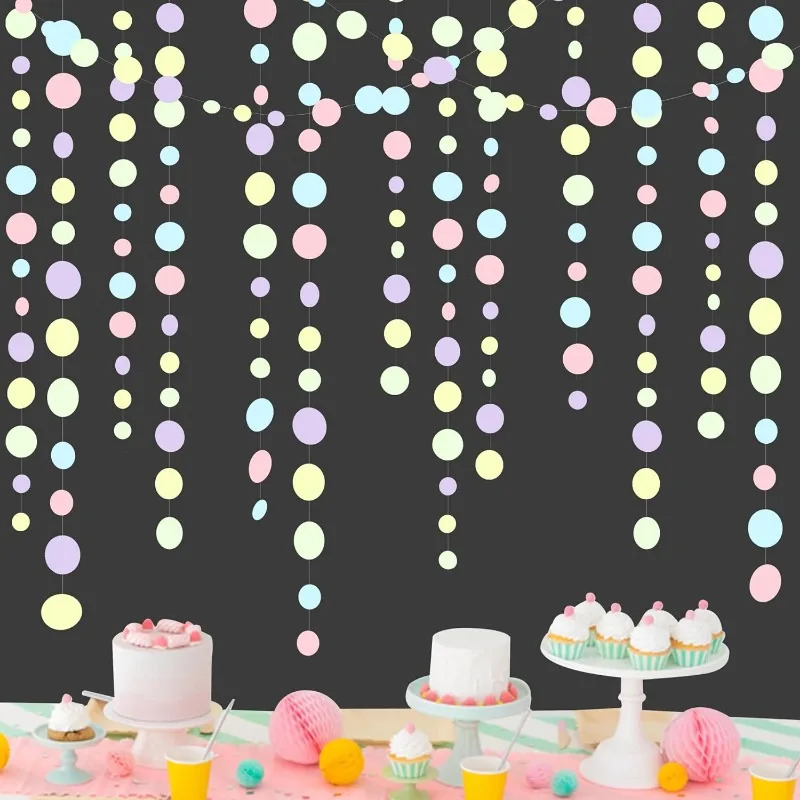 Pastel ziyofat bezaklari Moviy binafsha pushti sariq yashil dumaloq Makaron chaqaloq dushi nuqta qogʻozli strelkalar