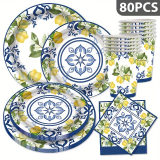 Lemon Design 80 dona bir martalik dasturxon toʻy, toʻy va marosimlar uchun - oqlangan qogʻoz dasturxon