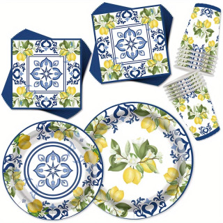 Lemon Design 80 dona bir martalik dasturxon toʻy, toʻy va marosimlar uchun - oqlangan qogʻoz dasturxon