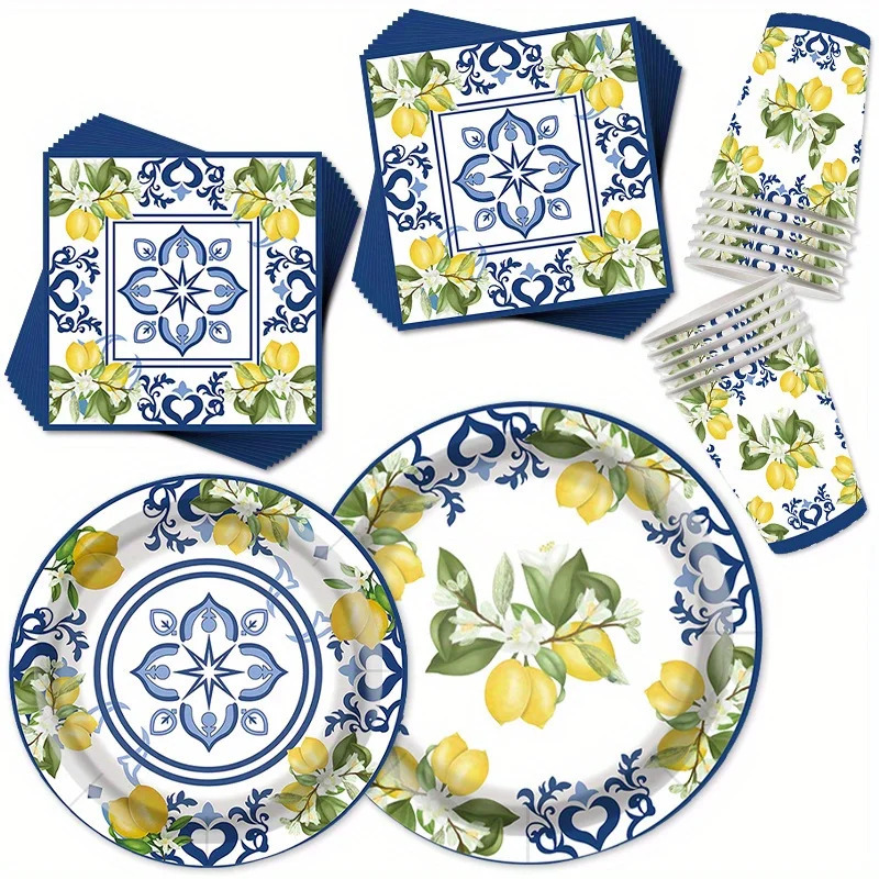 Lemon Design 80 dona bir martalik dasturxon toʻy, toʻy va marosimlar uchun - oqlangan qogʻoz dasturxon
