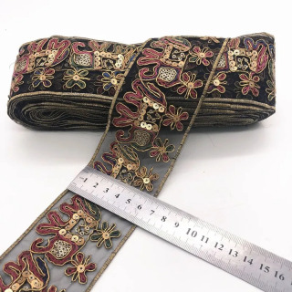 Qoʻlda ishlangan etnik toʻrli lenta Qoʻlda ishlangan toʻrli payetli dantelli trim Patchwork materiali DIY kiyim tikish aksessuarlari 1 yard