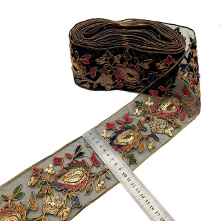 Qoʻlda ishlangan etnik toʻrli lenta Qoʻlda ishlangan toʻrli payetli dantelli trim Patchwork materiali DIY kiyim tikish aksessuarlari 1 yard