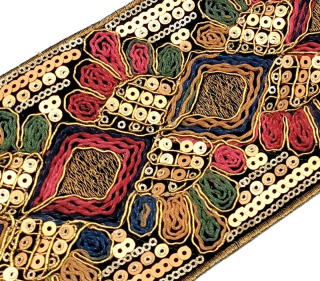 Qoʻlda ishlangan etnik toʻrli lenta Qoʻlda ishlangan toʻrli payetli dantelli trim Patchwork materiali DIY kiyim tikish aksessuarlari 1 yard