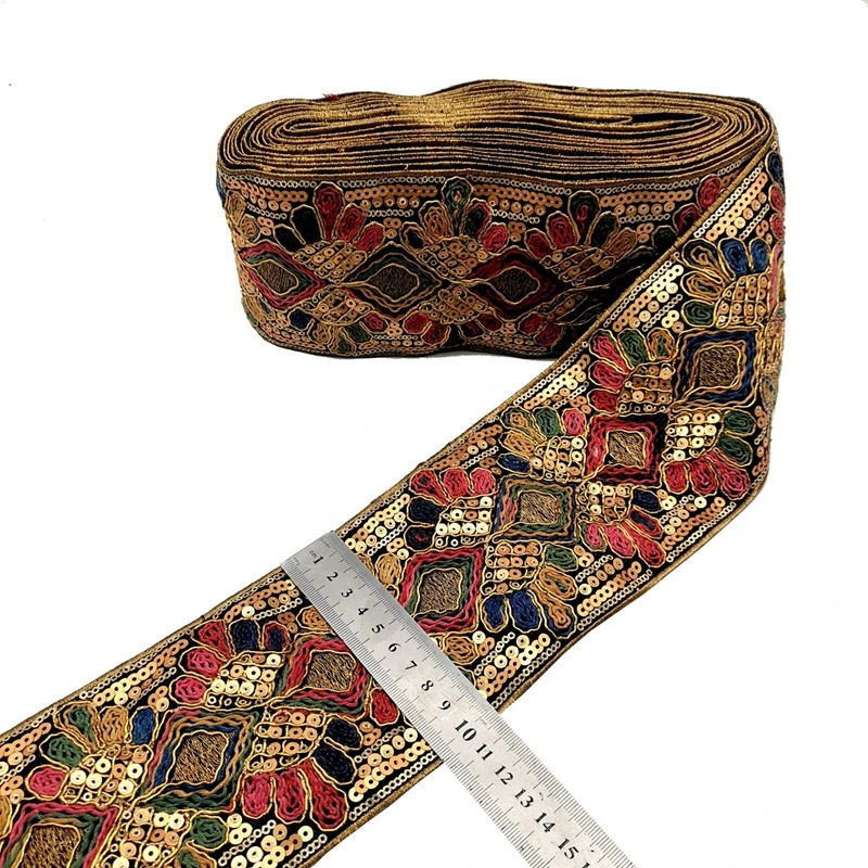 Qoʻlda ishlangan etnik toʻrli lenta Qoʻlda ishlangan toʻrli payetli dantelli trim Patchwork materiali DIY kiyim tikish aksessuarlari 1 yard