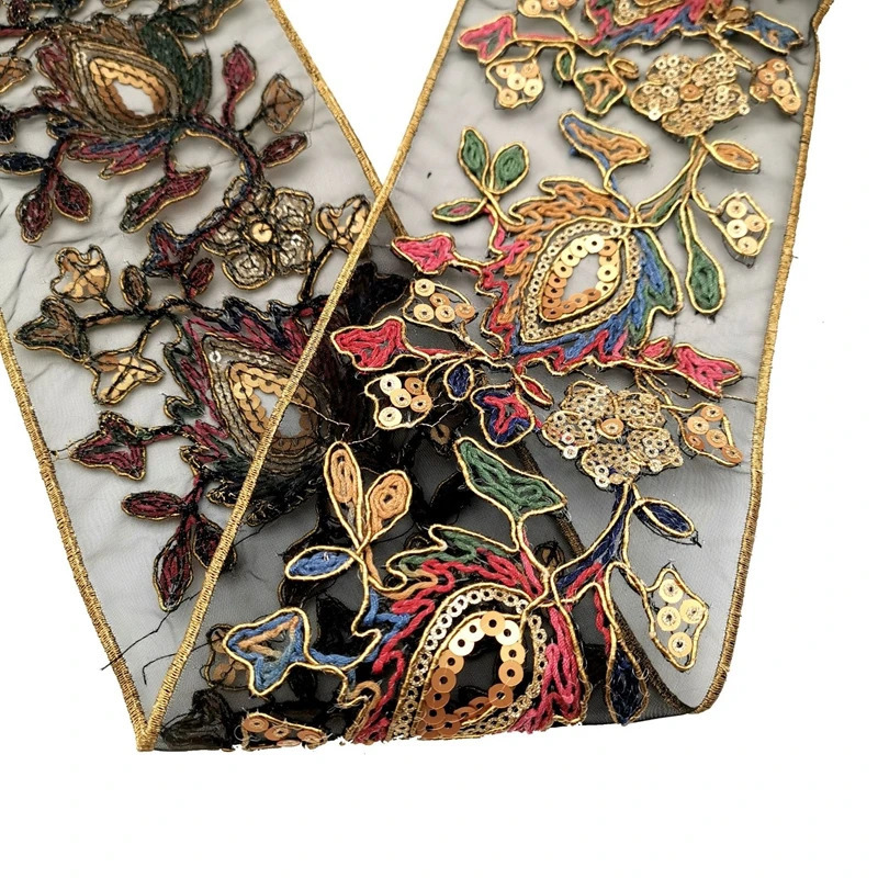 Qoʻlda ishlangan etnik toʻrli lenta Qoʻlda ishlangan toʻrli payetli dantelli trim Patchwork materiali DIY kiyim tikish aksessuarlari 1 yard