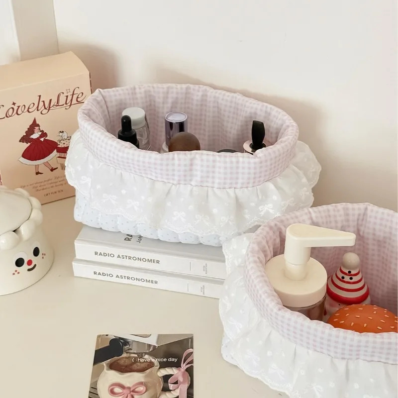 Ruffle Dot Print kantselyariya buyumlari organizatori yumshoq pushti ish stoli shirin taomlar va scrapbooking materiallari uchun kichik idish