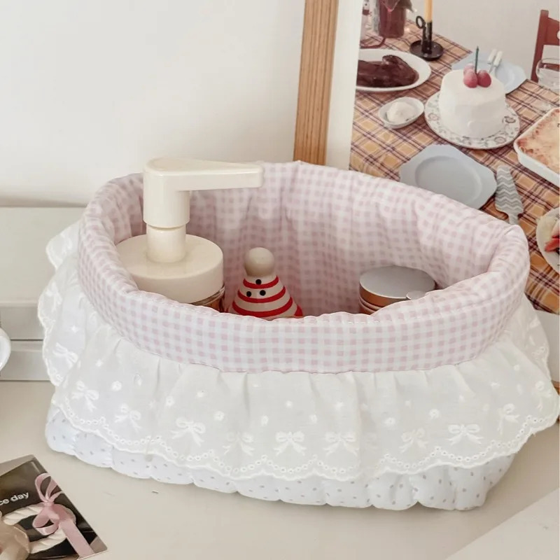Ruffle Dot Print kantselyariya buyumlari organizatori yumshoq pushti ish stoli shirin taomlar va scrapbooking materiallari uchun kichik idish