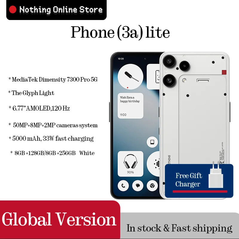 Stokda HECH NARSA Telefon (3a) MediaTek Dimensity 7300 Pro 5G 6,77 dyuymli AMOLED 120Hz 5000mAh 50MP kamera