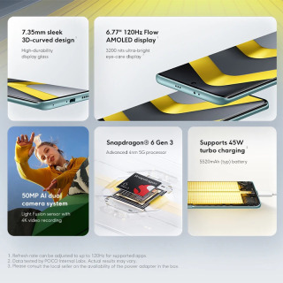 Глобальная версия мобильного телефона POCO M8 5G, смартфон на базе Snapdragon ®   6 Gen 3, 6.77-дюймовый AMOLED-дисплей Flow, аккумулятор 5520 мАч, 45 Вт, NFC