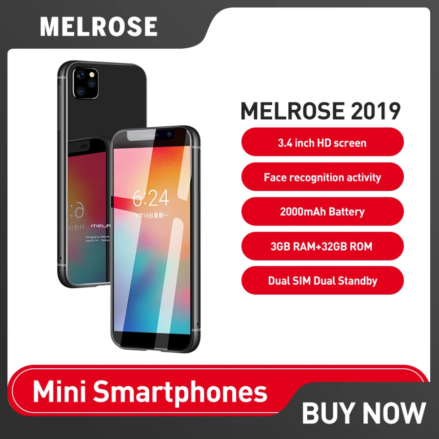 Melrose 2019 mini telefonlari 4G LTE smartfoni Android ikkita SIM-kartali super 3,4 dyuymli ultra yupqa mobil telefon 2000 mA/soat yuzni tanish