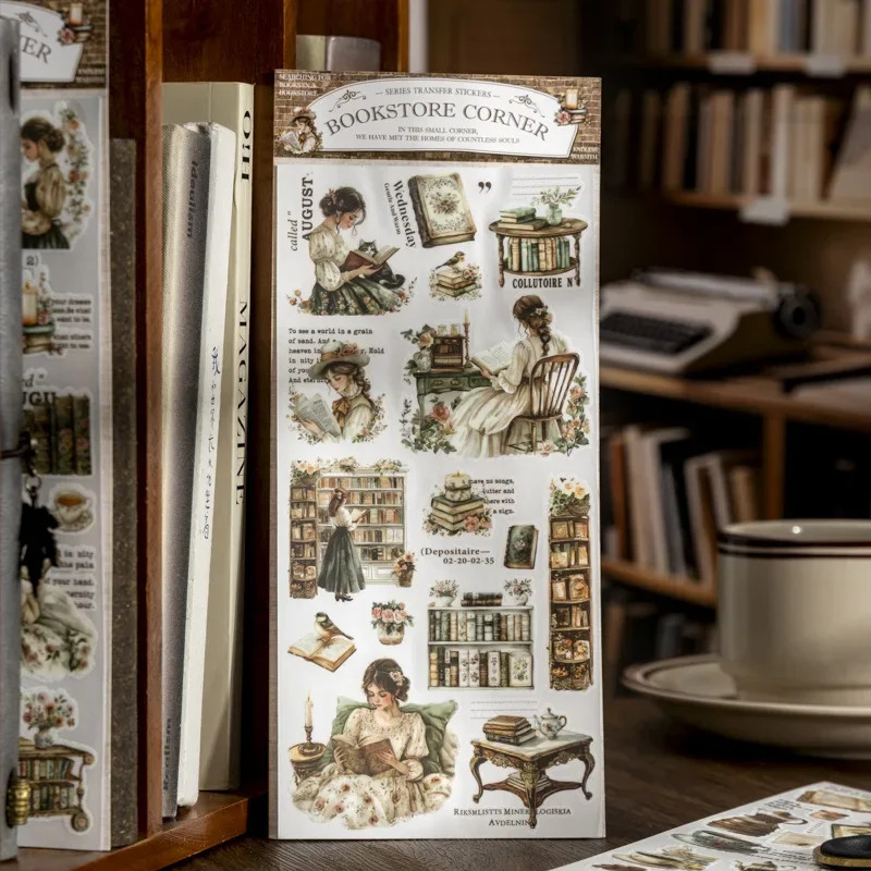 2 varaq/paket Mushuk kitob doʻkoni stikerlari Kundalik oʻqish uchun kitoblarni oʻtkazish oson Retro mos yozuvlar stikerlari Scrapbooking materiallari foni