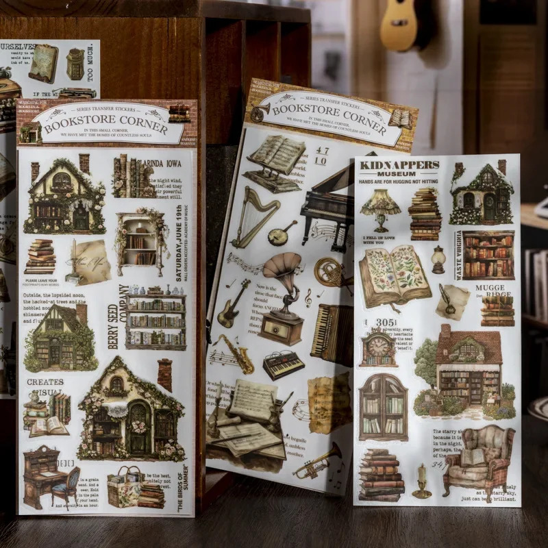 2 varaq/paket Mushuk kitob doʻkoni stikerlari Kundalik oʻqish uchun kitoblarni oʻtkazish oson Retro mos yozuvlar stikerlari Scrapbooking materiallari foni