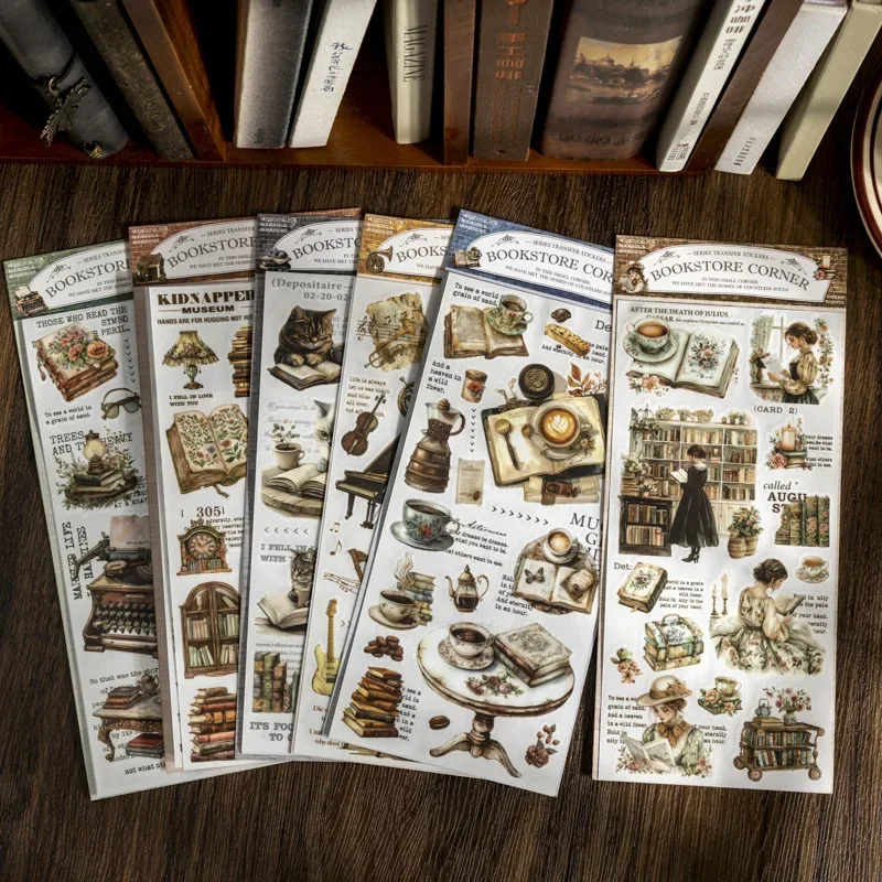 2 varaq/paket Mushuk kitob doʻkoni stikerlari Kundalik oʻqish uchun kitoblarni oʻtkazish oson Retro mos yozuvlar stikerlari Scrapbooking materiallari foni