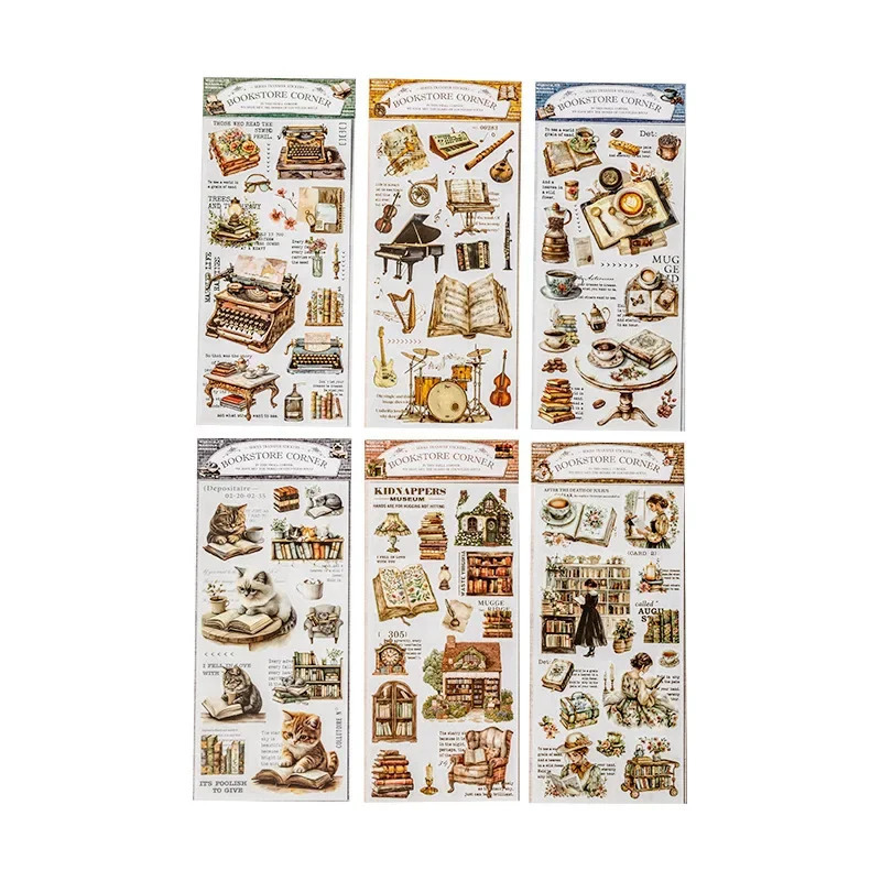 2 varaq/paket Mushuk kitob doʻkoni stikerlari Kundalik oʻqish uchun kitoblarni oʻtkazish oson Retro mos yozuvlar stikerlari Scrapbooking materiallari foni