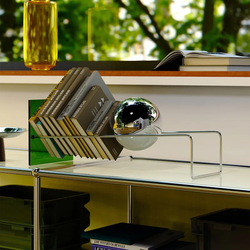 Настольная полка-органайзер в стиле Mid-Century Modern из нержавеющей стали и акрила для книг и журналов, для офиса, кабинета, декора, книжный шкаф