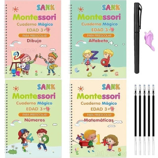 4 ta kitoblar Montessori choʻkib ketgan ingliz sehrli daftarlari qayta foydalanish mumkin boʻlgan yozish amaliyoti 3D xattotlik kitobi artib boʻlmaydigan oʻrgatish kitoblari розовый