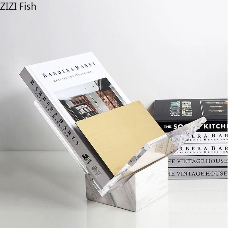 Минималистичная акриловая прозрачная книжная полка, органайзер для файлов и книг, полки с мраморной основой, подставка для журналов, Современный домашний декор