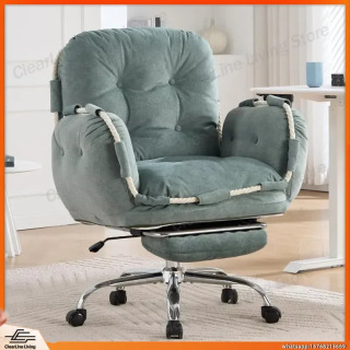 Ergonomik ofis kreslosi, kompyuter stoli uchun qulay toʻrli orqa oʻrindiqli ayollar uchun oyoq tayanchi, qoʻl dayamalari va koʻndalang oyoqlari bilan oʻtirish dizayni