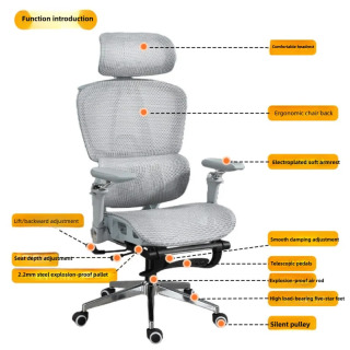 Ergonomik ofis kreslosi suyanchiq va oyoq suyanchigʻi, uy ofisida oʻynash uchun baland orqa va bel qismini qoʻllab-quvvatlaydigan kompyuter stuli