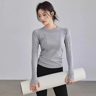 Ayollar uchun yoga kiyimlari sport kiyimlari ekipaj boʻyinli choksiz yupqa yugurish koʻylaklari Fitness mashgʻulotlari uchun uzun yengli sport koʻylagi qishki