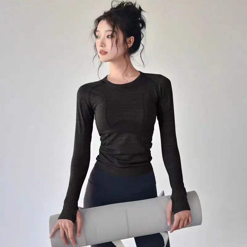 Ayollar uchun yoga kiyimlari sport kiyimlari ekipaj boʻyinli choksiz yupqa yugurish koʻylaklari Fitness mashgʻulotlari uchun uzun yengli sport koʻylagi qishki
