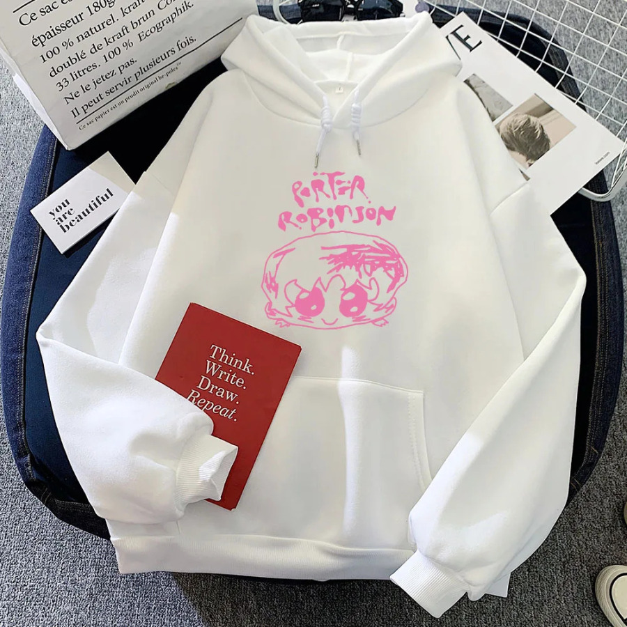 Ayollar kiyimlari 2024/2025 Smile World Tour Porter Robinson multfilm bosma qalpoqli Sudaderas Para Mujer Kawaii Grafik top