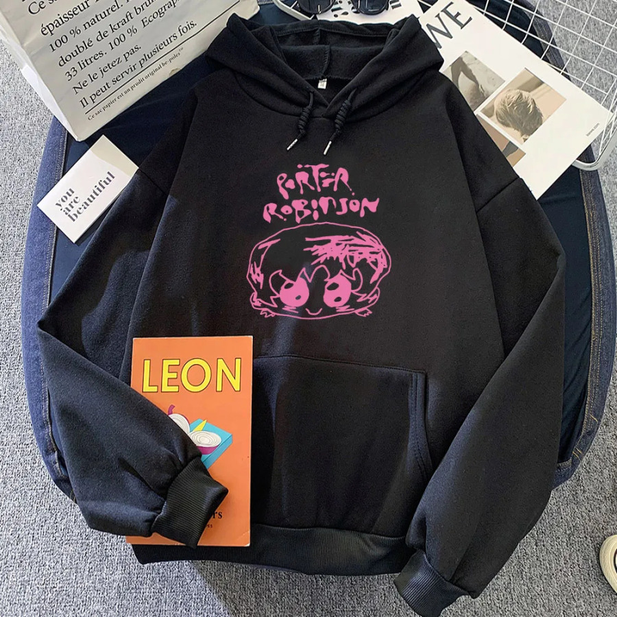 Ayollar kiyimlari 2024/2025 Smile World Tour Porter Robinson multfilm bosma qalpoqli Sudaderas Para Mujer Kawaii Grafik top