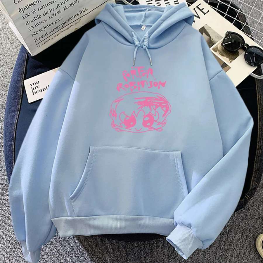Ayollar kiyimlari 2024/2025 Smile World Tour Porter Robinson multfilm bosma qalpoqli Sudaderas Para Mujer Kawaii Grafik top
