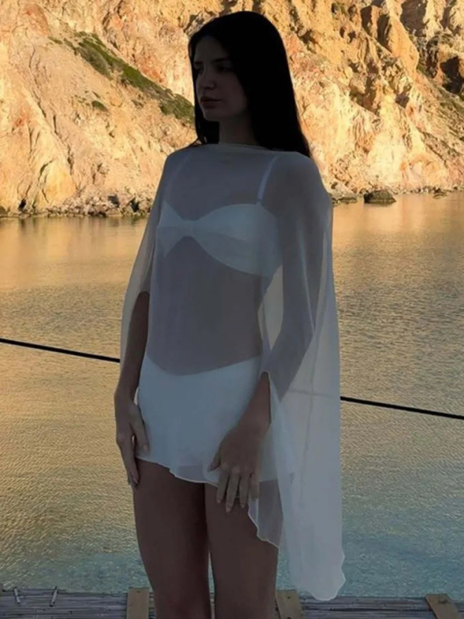 Ayollar kiyimlari Shaffof shifonli bluzkalar Sexsi moda qattiq pelerinlar Ayollar oqlangan tungi klub toplari Oq qora koʻcha kiyimi