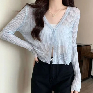Ayollar kiyimlari Slim Casual Slim Trikotaj Kardigan Yozgi Shirin Roʻmol Koʻylak Yuqori Bel Ayollar Quyosh V Boʻyinli Tugmachalar