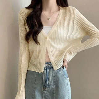 Ayollar kiyimlari Slim Casual Slim Trikotaj Kardigan Yozgi Shirin Roʻmol Koʻylak Yuqori Bel Ayollar Quyosh V Boʻyinli Tugmachalar АПРИКОС XL