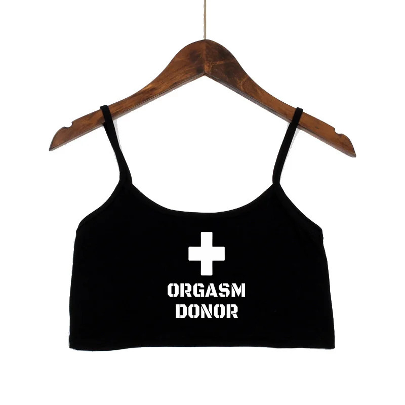 Ayollar kiyimlari Ayollar uchun sexy tops Moda ORGASM DONOR maktubi bosma koʻylaklar seksi choksiz orqasiz yengsiz kamzul