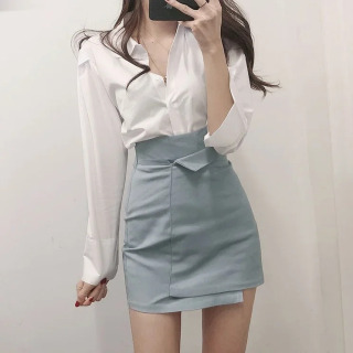 Liboslar Moviy Ayollar yubkalari Ayollar uchun baland bel yubkalar Bodycon Ofis rasmiy yozgi takliflar 2025 Yoshlik Emo Koreya uslubi Y2k Бежевый S