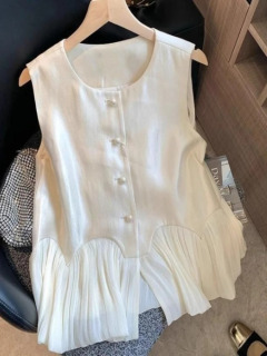 Ayollar kiyimlari 2026 Yozgi yamoqli yengsiz topslar oqlangan xonimlar ekipaj boʻyinli kamzuli Vintage koreys yeleklari Ropa Mujer